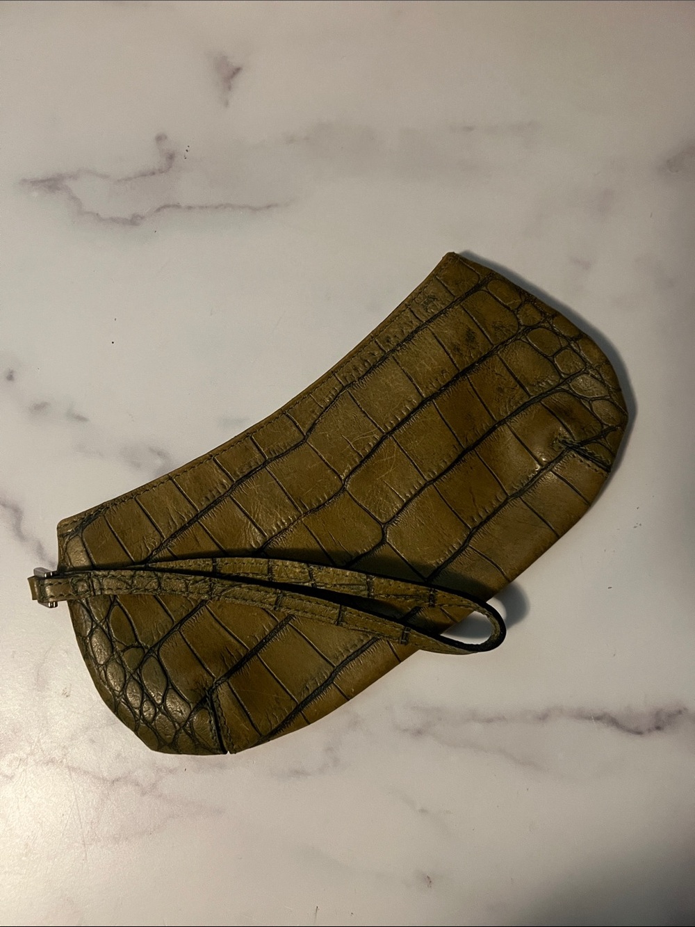 Maurizio Taiuti Green Croc-Embossed Leather Wristlet